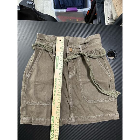 Free People Green Paperbag Cargo Mini Skirt Tie Skirt Size 4 Boho Military - Picture 5 of 10